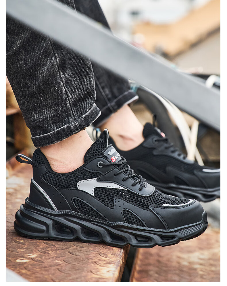 SONTAS Men's Safety Shoes Anti-Smash Anti-Puncture Summer Breathable Steel Plate Steel Toe Ultra-Light Work Construction Insulated Lightweight Black All-Season [Anti-Smash Anti-Puncture] Size 39 19