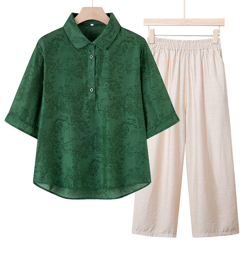 Yalu Middle-aged and Elderly Women's Summer Set 2026 New Mom's Fashionable Short Sleeve Shirt for Women Aged 40-50 8
