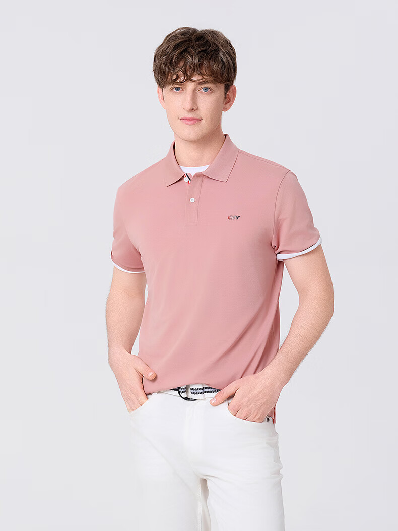 Goldlion GY Short Sleeve Polo Shirt Spring Summer Men's Casual Collared T-Shirt Mulberry Silk TSF0052-PT051 Light Pink 2XL 8