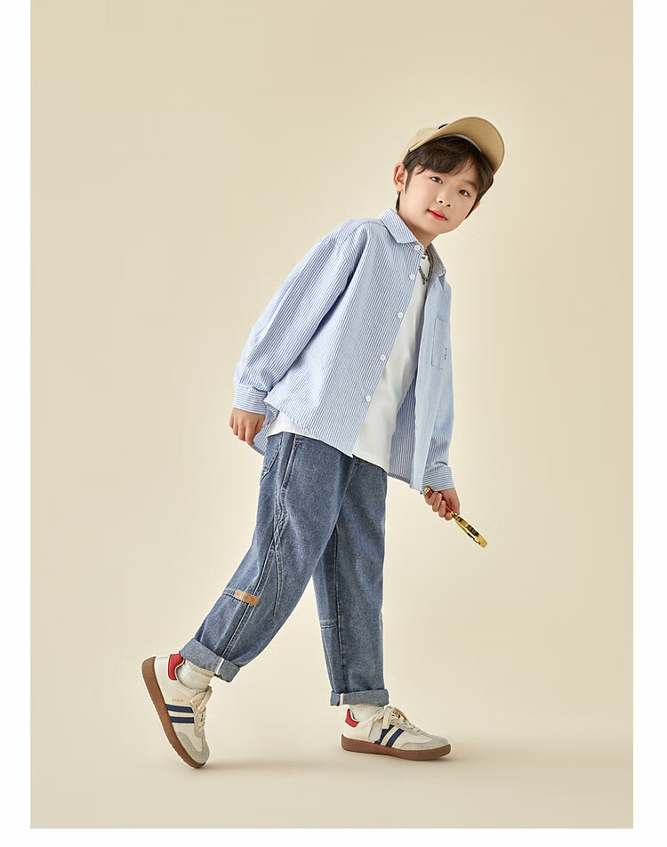 Duoduojia [Fresh And Handsome] Boys' Shirt, Spring And Autumn 2026 Style, for Older Children, Oxford Cloth Striped Casual Pure Cotton Shirt 10