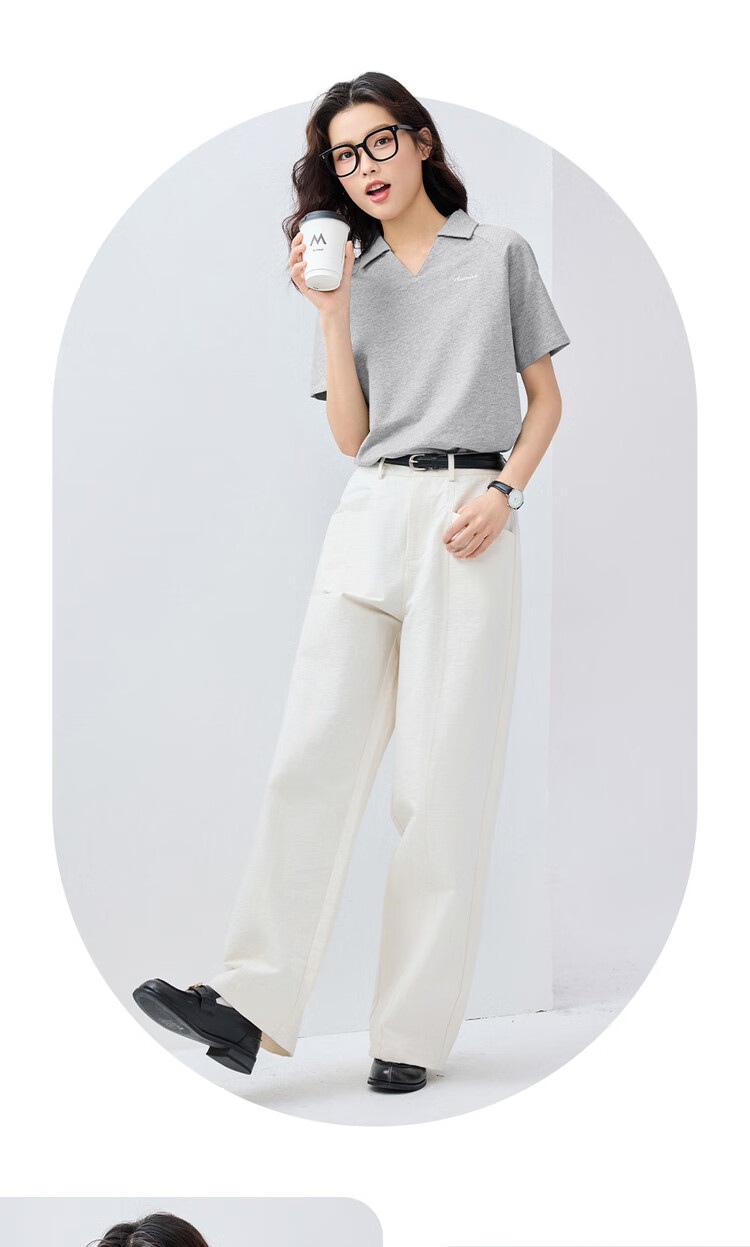 Giordano Women's Short-Sleeve Polo Shirt, Summer Pure Cotton, Letter Embroidery, V-Neck Drop Shoulder Collar Top, 13315205 10