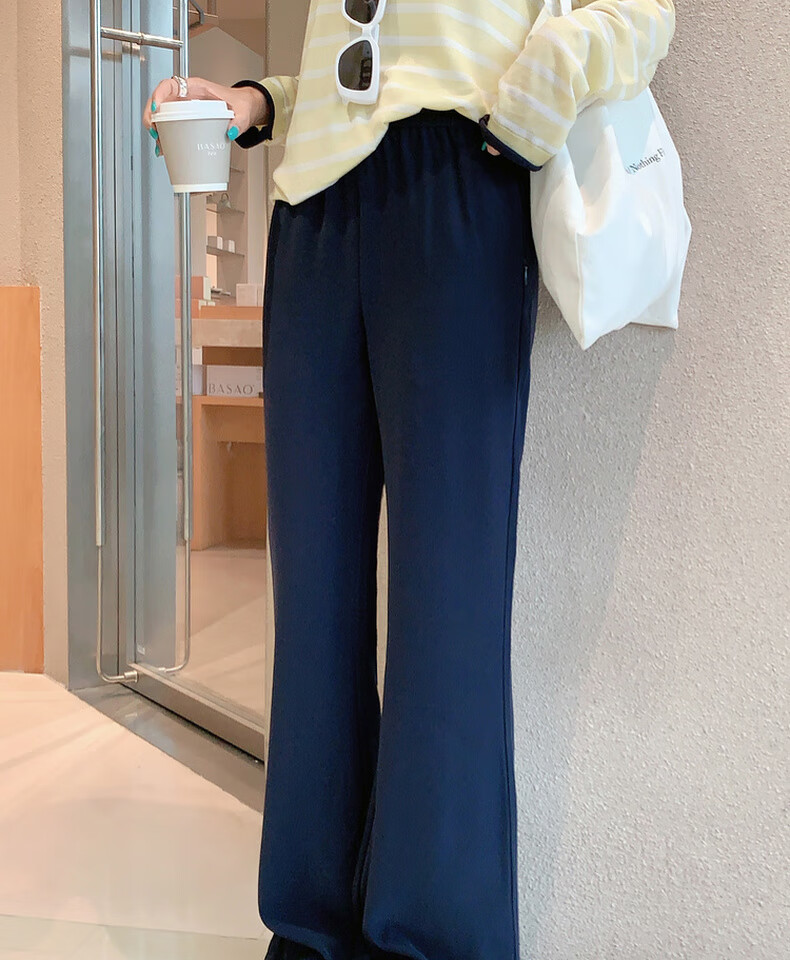 MEIYANG Fishtail Flared Pants, Imported Composite Yarn Elastic Retro Micro-Flare Pants, Navy Blue Extended Version, XL 2