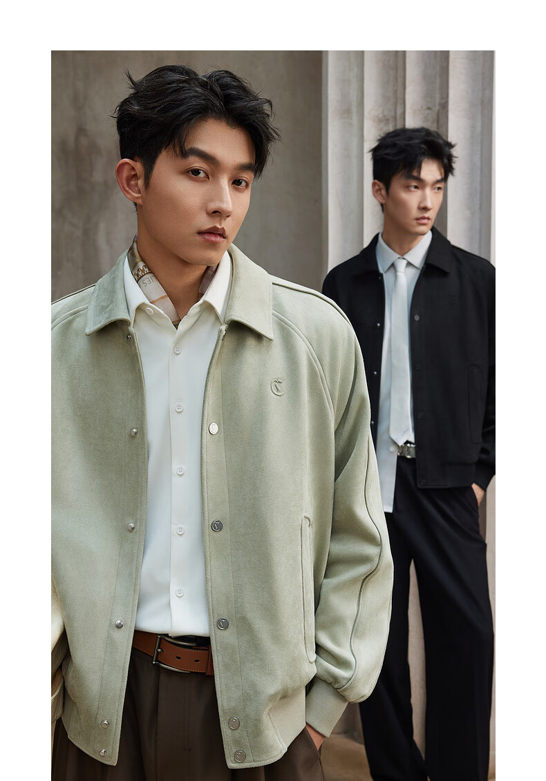 CABBEEN 350G Suede Velvet Men's Jacket Soft Comfortable Faux Suede Velvet Autumn Long Sleeve Coat 12