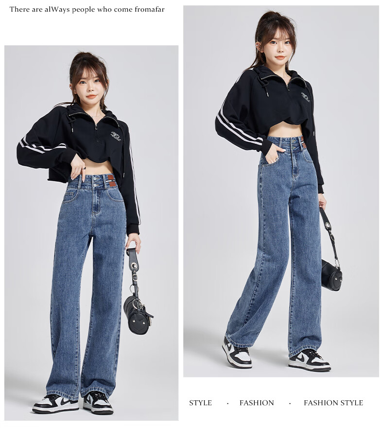 ROMON [American Casual Style] Women's Jeans, Summer High-Waist Versatile Loose Wide-Leg Slimming Straight Pants, Vintage Blue, Size M 9