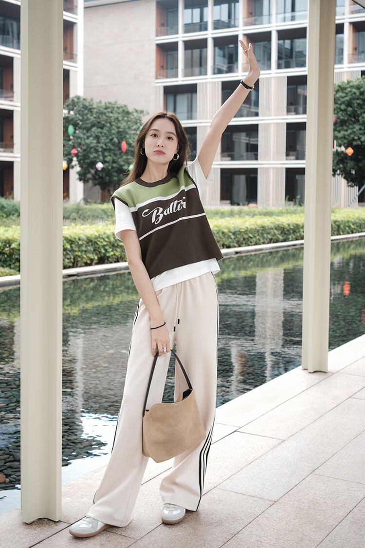 MEIYANG Raw Cheese Casual Pants, Exceptional Skin Feel Air Striped Straight-Leg, Beige Extended Version, S 19