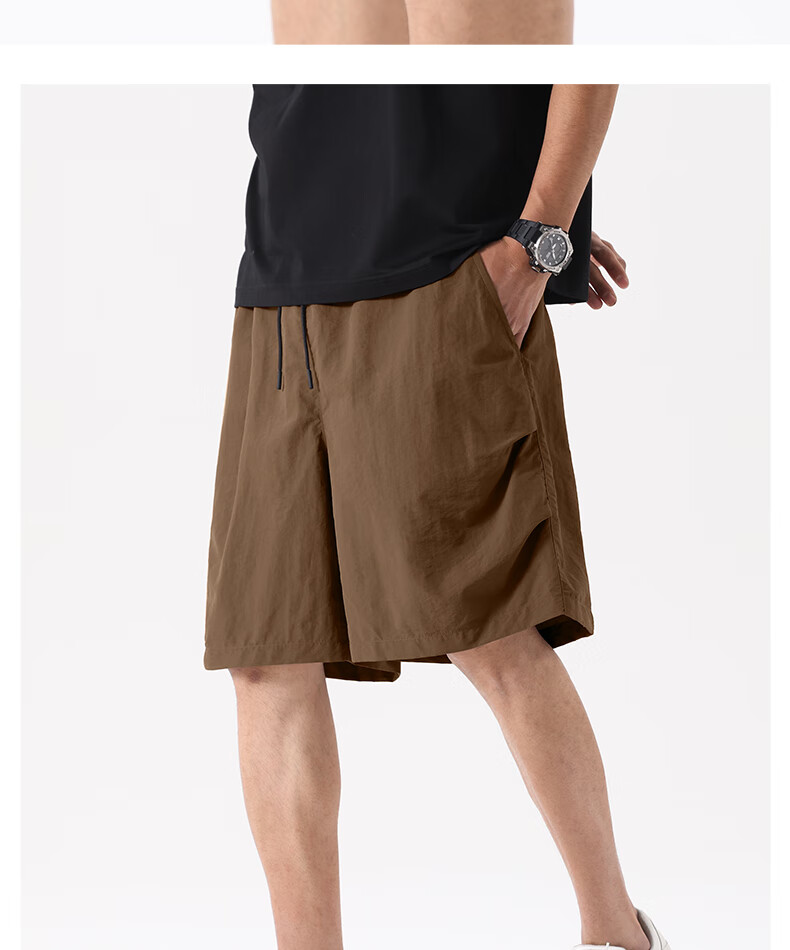 MINISO Paratrooper Workwear Shorts Men Summer Trendy American Style Five-Point Pants Ice Silk Cooling Men's Loose Shorts Z Black L 7