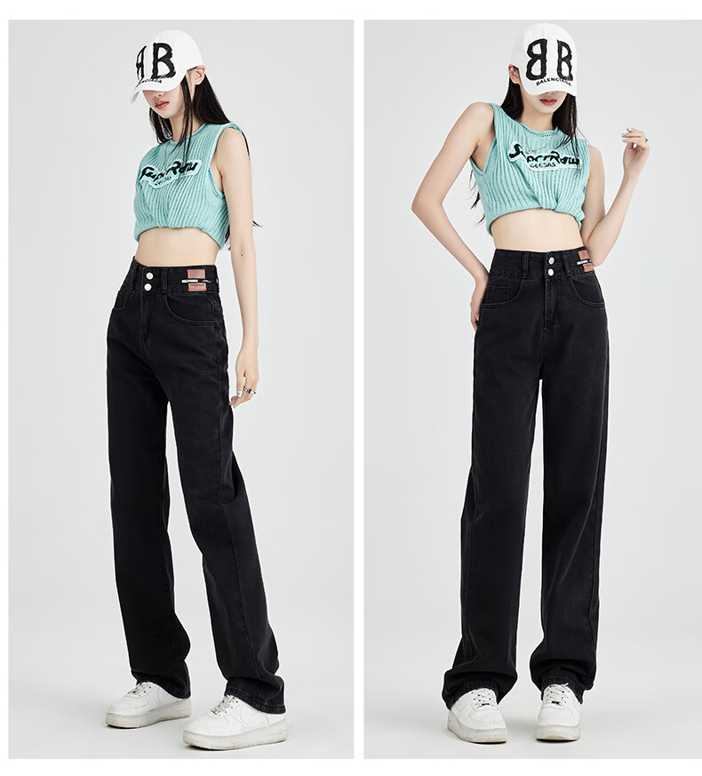 ROMON [American Casual Style] Women's Jeans, Summer High-Waist Versatile Loose Wide-Leg Slimming Straight Pants, Vintage Blue, Size M 12