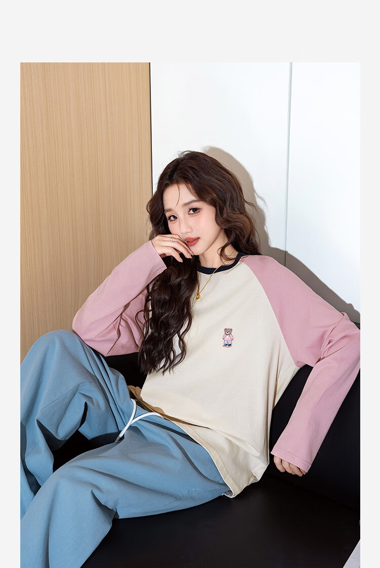 TonLion 2026 Autumn And Winter Long-Sleeve T-Shirt for Women, Round Neck, Raglan Sleeves, Left Chest Lettering, Suitable for Outer Wear 4