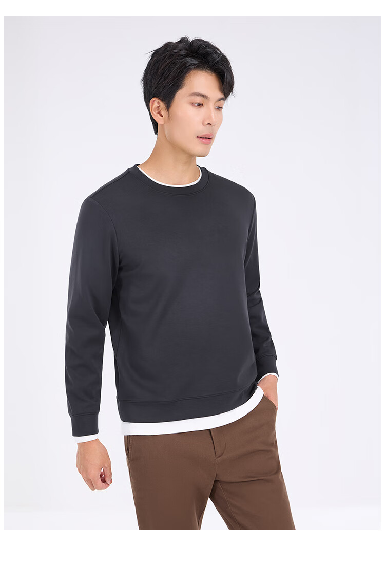 Laxdn Men's Autumn Winter Crew Neck Pullover Sweatshirt with Wool High Elastic Long Sleeve T-Shirt Base Layer Dark Black XL 4