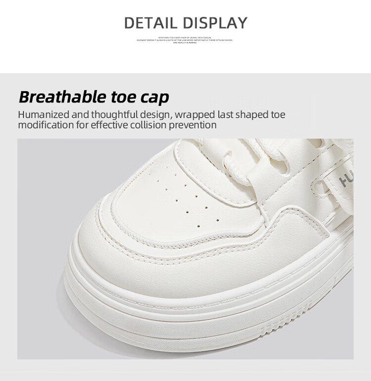 HUANQIU Sold by JD Store Thick-Soled White Sneakers for Women, Versatile Korean Style Heightening Slimming Comfortable Breathable Casual Skateboard Shoes 4
