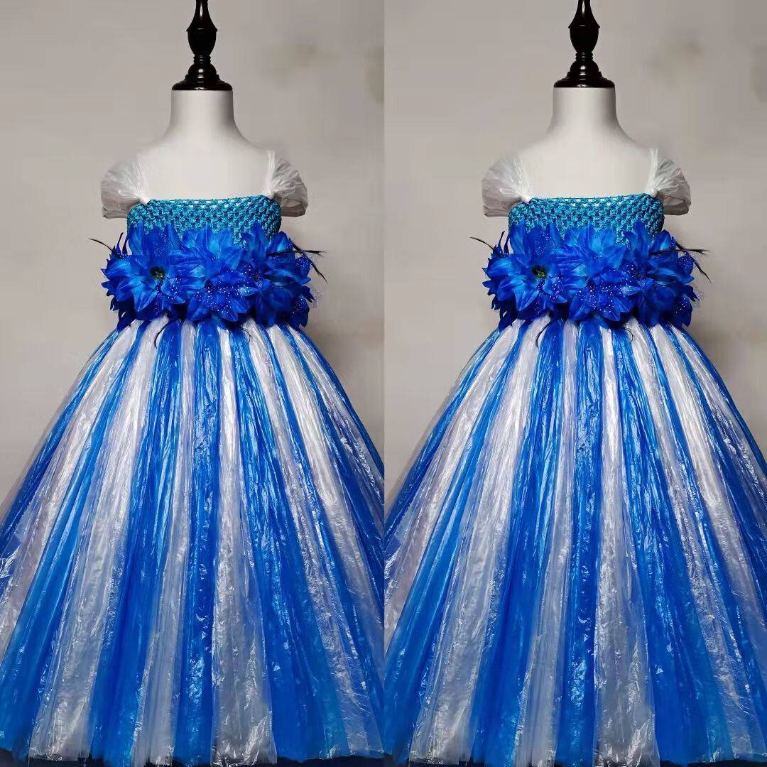 央紫 环保时装秀女孩环半成品环保时装秀服装亲子儿童节手工衣服幼儿