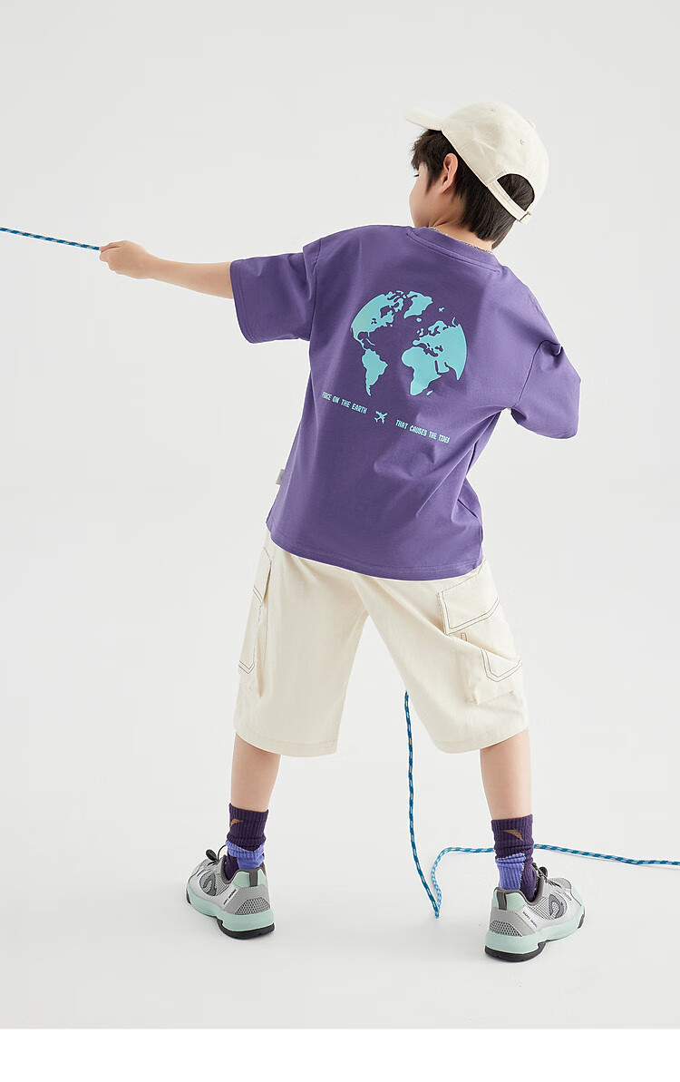 Duoduo Home [Earth Print] Boys' Short Sleeve 2026 Summer Comfortable Cool Loose Fit Casual T-Shirt for Kids 27