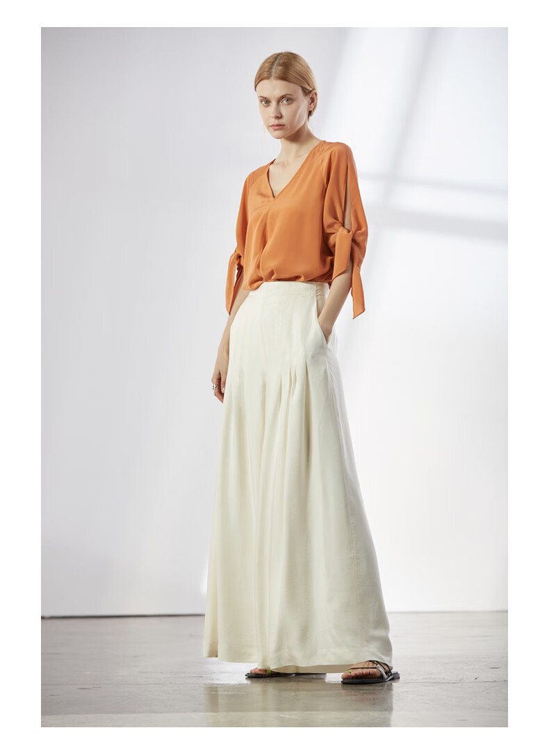 jac女装宽松v领上衣2022夏新款设计感绑带袖子垂感衬衫hx13196 橘色 4