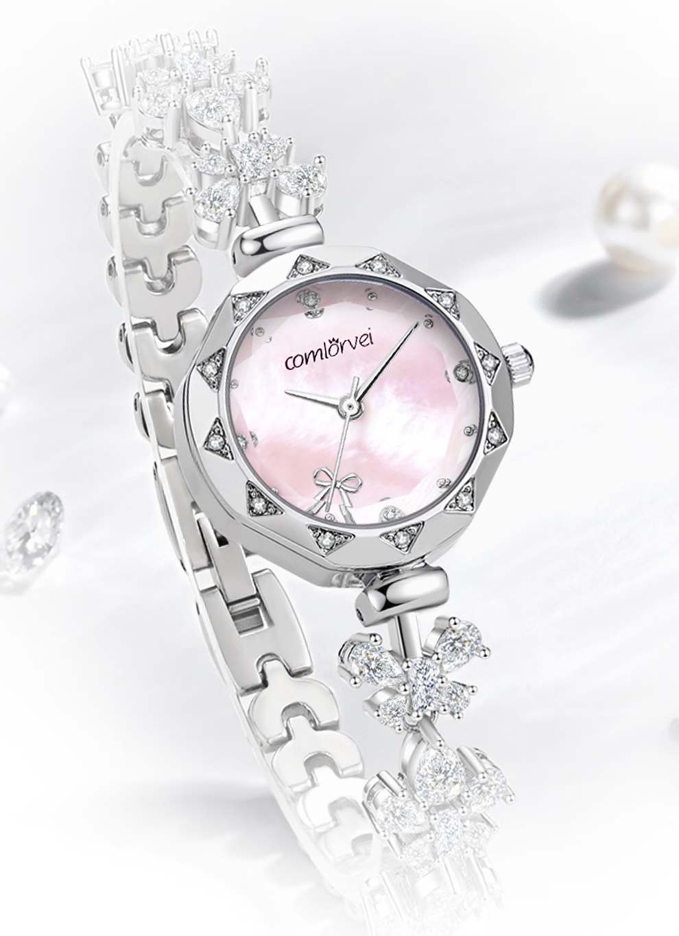 COMLORVEI Bowknot Diamond Bracelet Watch Women's British Style Waterproof Elegant Wristwatch Gift 695 7