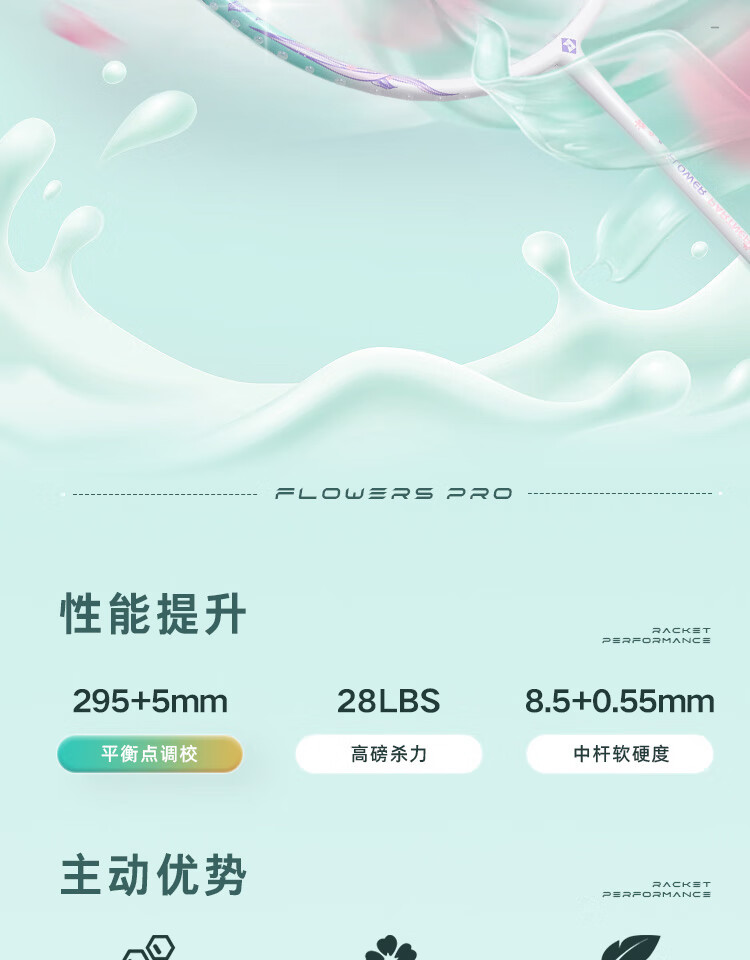 薰风（KUMPOO）2024新款花伴单拍PRO花伴炫彩训练PRO羽毛球拍 高颜值全碳素超轻熏风初级进阶训练单拍 花伴PRO 炫彩白粉【白色线】单拍 成品拍详情图片2