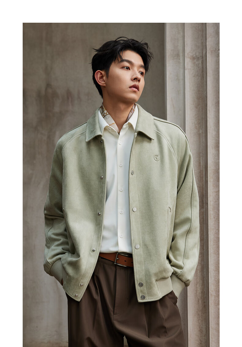 CABBEEN 350G Suede Velvet Men's Jacket Soft Comfortable Faux Suede Velvet Autumn Long Sleeve Coat 14