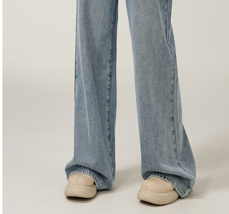 MEIYANG Spring Festival Denim Jeans, High-Waisted Straight Wide-Leg Floor-Length Pants [60 Series in Stock], Washed Blue, XL 24