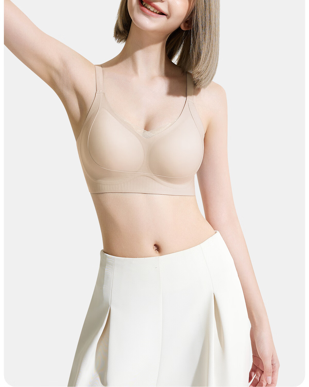 Tingmei Women's Seamless Wireless Bra, Small Chest Push-Up, Anti-Sagging, Side Support, Large Chest Lift, Sexy, Apricot, Size M 11