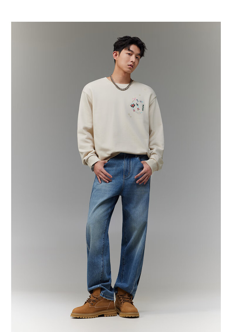CABBEEN [365G Fish Scale Fabric] Men's Sweatshirt with LOGO Single C Combination Floral Design Winter Long-Sleeve Sweatshirt 8