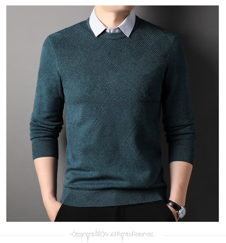 ROMON Men's Faux Two-Piece Sweater Long Sleeve Knitwear Autumn Winter Business Casual Base Shirt 5