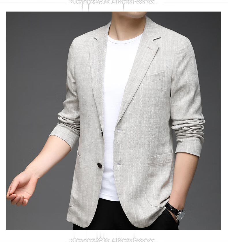 ROMON Men's Linen Casual Blazer Spring and Autumn Slim Fit Single-Breasted Solid Color Business Suit Jacket 16