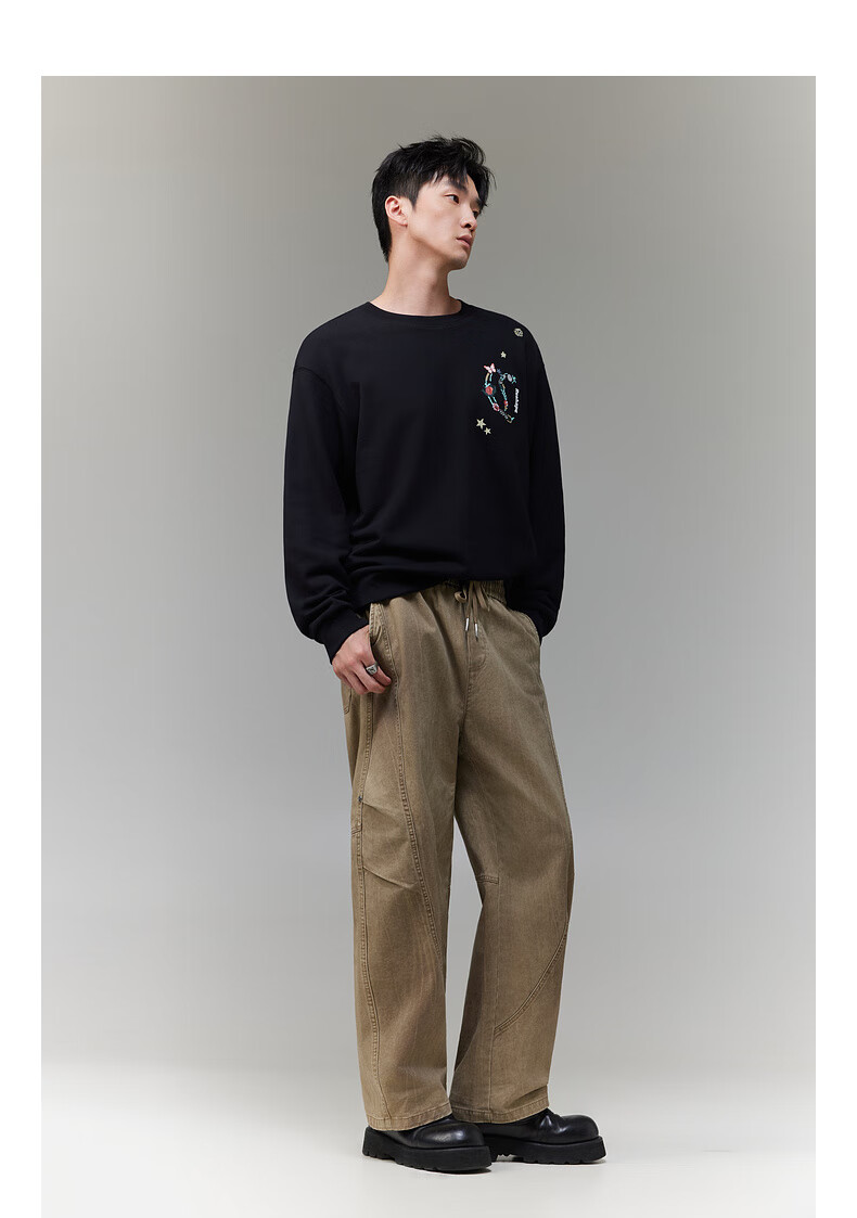 CABBEEN [365G Fish Scale Fabric] Men's Sweatshirt with LOGO Single C Combination Floral Design Winter Long-Sleeve Sweatshirt 9