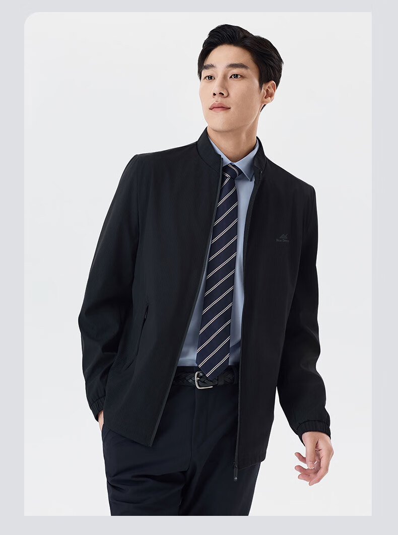 Woodpecker [Breathable and Wrinkle-Free] Men's Summer Business Casual Executive Stand Collar Jacket Black 3XL 11