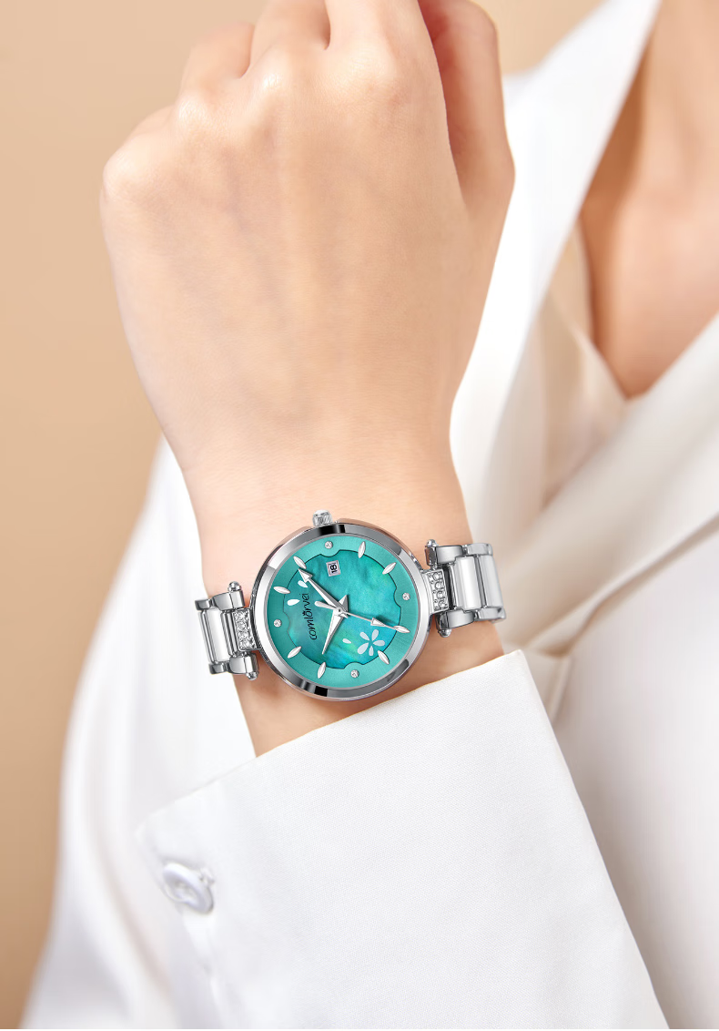 COMLORVEI Cool Camellia Series Stone British Watch, Women's Watch, Gift, Simple Waterproof Ladies Wristwatch 675 5