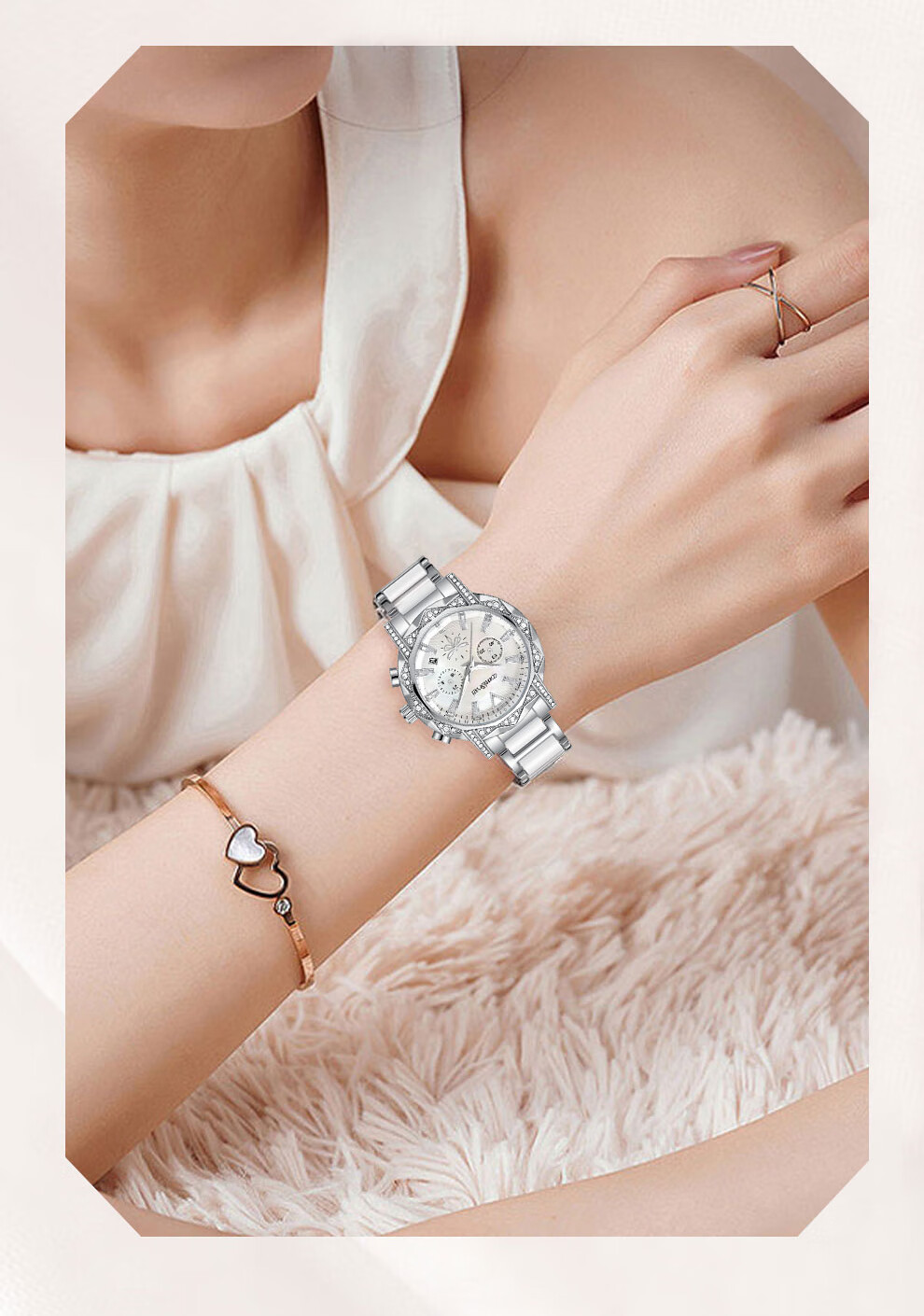 COMLORVEI Star And Moon Goddess Watch, Diamond-Studded Shimmering Luxury Wristwatch, British Style Women's Watch, Gift for Girlfriend, 684 6