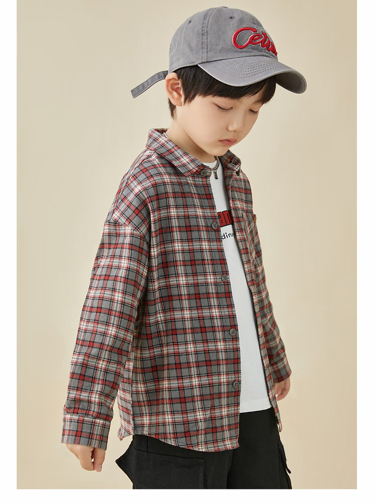Duoduojia [Color-Block Small Check Pattern Brushed Shirt] Boys Versatile Shirt Spring And Autumn 2026 Children's Casual Long-Sleeve Jacket 24