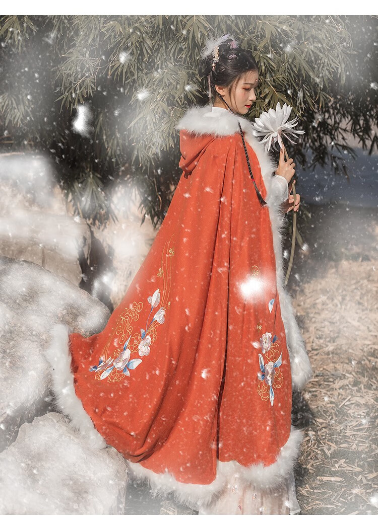 古装斗篷连帽女冬季厚款小个子汉服披肩加绒加厚长款超仙刺绣披风外套