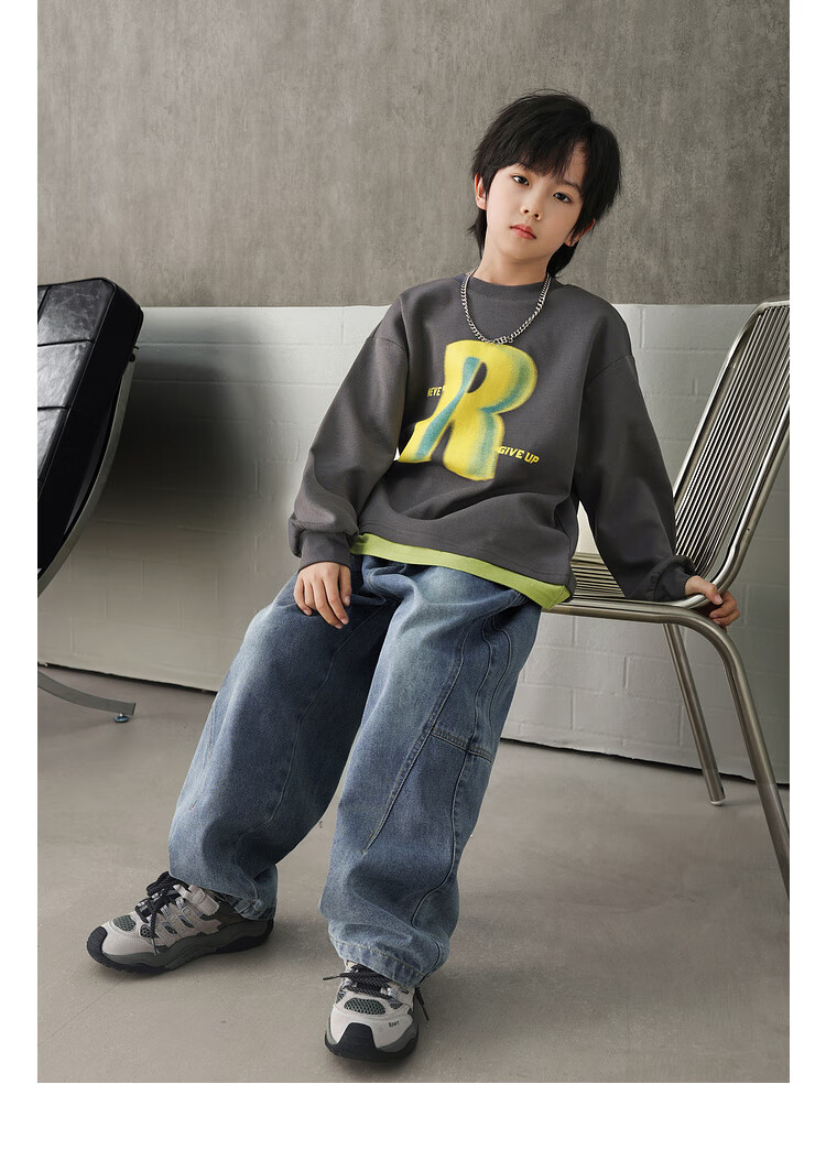 LUSON Chen Da Zhu Boys' Sweatshirt, Spring And Autumn 2025 New Style, Children's Spring Outfit, Big Kids' Faux Two-Piece Long-Sleeve Top 8