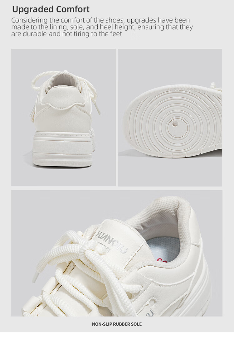 HUANQIU Sold by JD Store Thick-Soled White Sneakers for Women, Versatile Korean Style Heightening Slimming Comfortable Breathable Casual Skateboard Shoes 5