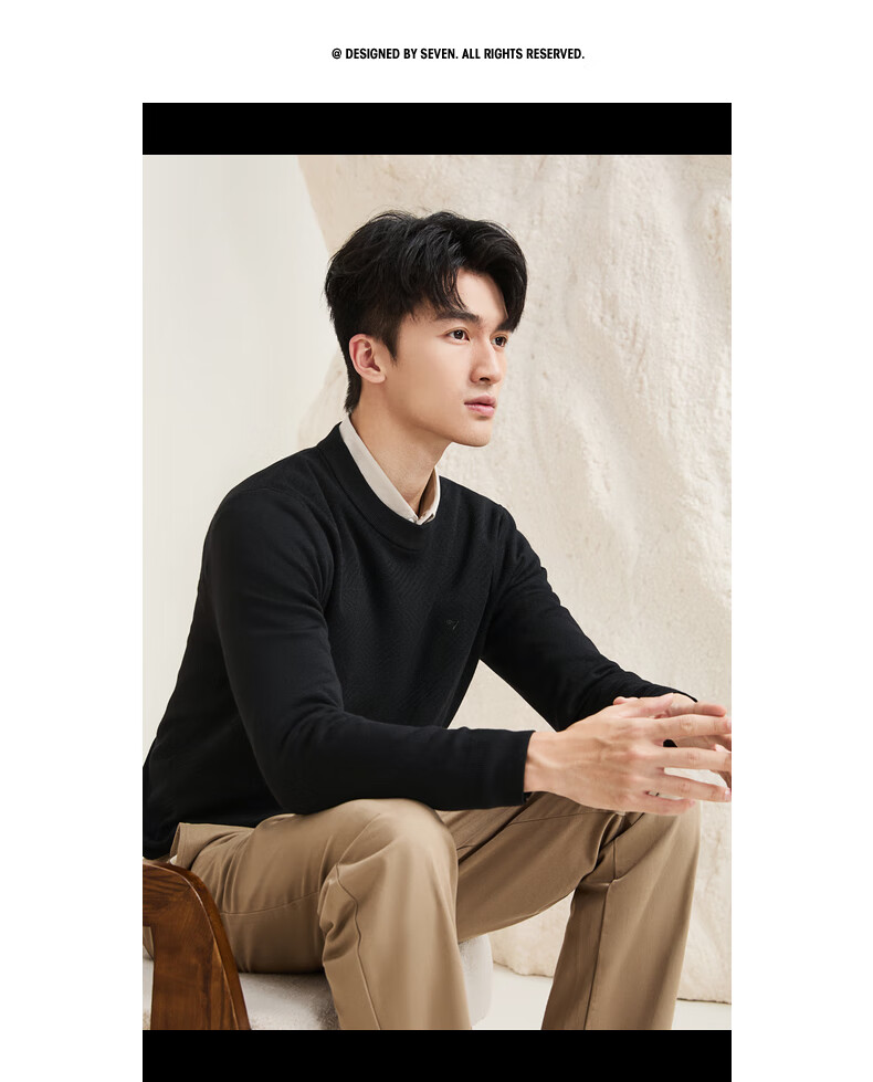 SEVEN Anti-Static Machine Washable Men's Sweater Spring Autumn Crew Neck Casual Warm Multi-Color Knitwear 5