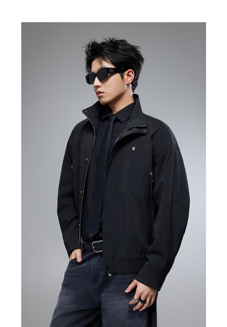 CABBEEN [Wrinkle Jacquard Fiber] Men's Jacket with Heavy Metal Zipper, Casual Autumn Long-Sleeve Outerwear Made of Jacquard Fabric 6