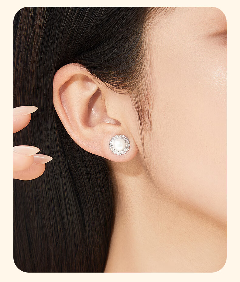 Lao Feng Xiang Pearl Stud Earrings for Women Silver Tassel Elegant Safety Temperament Jewelry Birthday Anniversary Gift for Girlfriend Wife 9