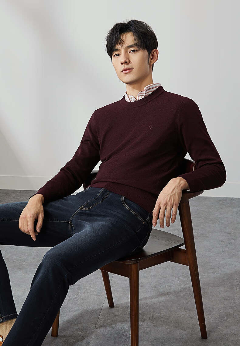 SEVEN Anti-Static Machine Washable Men's Sweater Spring Autumn Crew Neck Casual Warm Multi-Color Knitwear 25