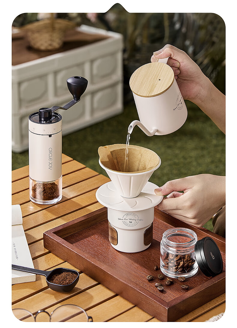 Circle Joy Manual Pour-Over Coffee Maker Set with Hand Grinder Coffee Bean Mill Outdoor Camping Upgrade Silver 2