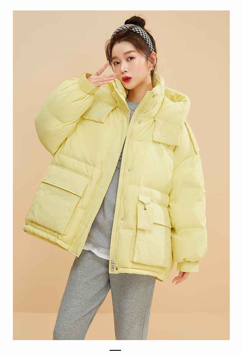 鸭鸭羽绒服女中长款2022年冬季新款连帽面包服宽松休闲时尚百搭韩版