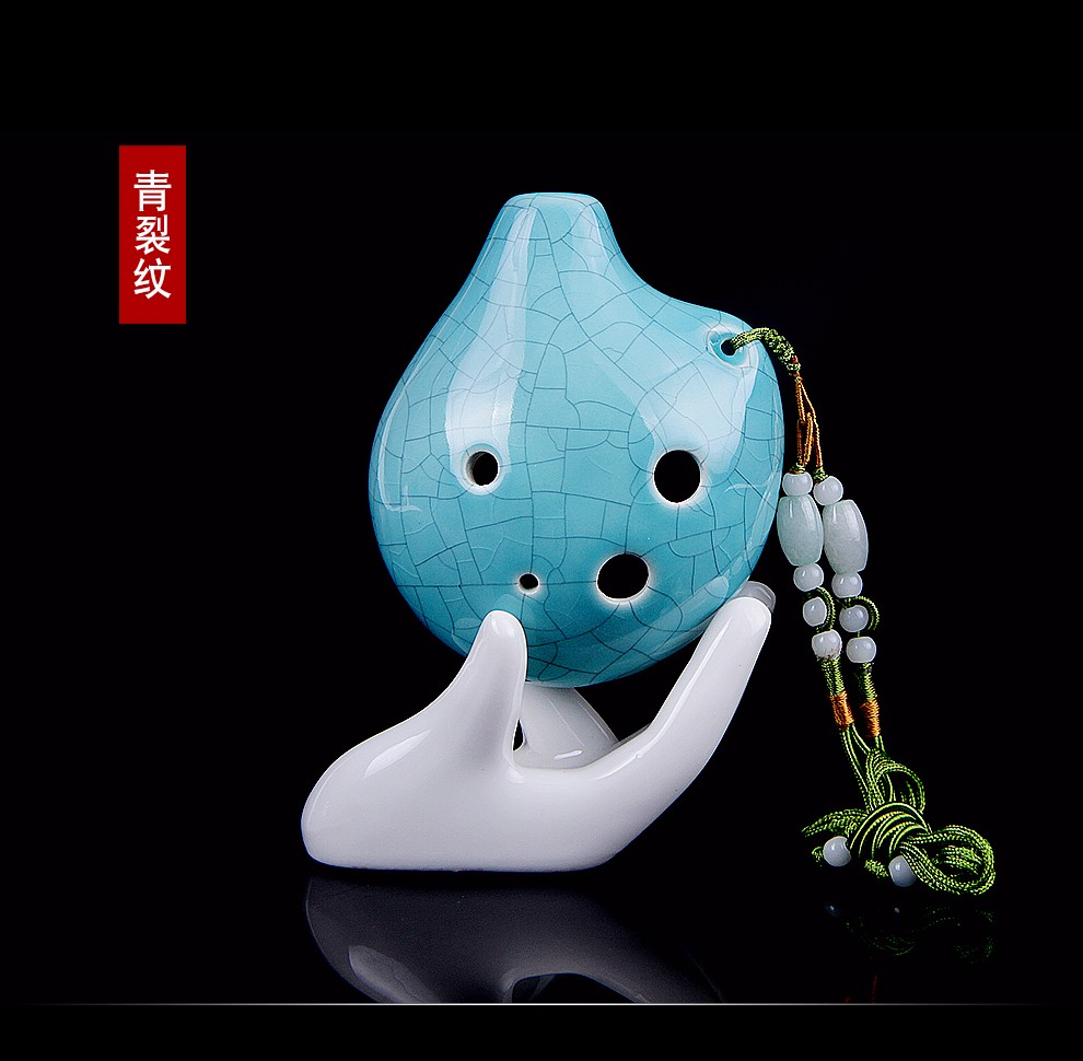 风雅陶笛fengyaocarina手绘弯弯6孔中音c调六孔ac陶笛青裂纹