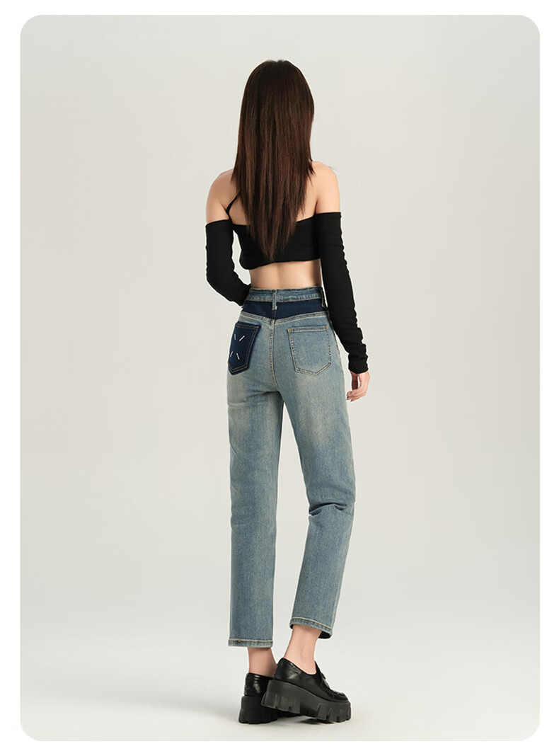 Romon High Waist Slim Fit Women's Denim Jeans Summer Slim Straight Leg Fashion Versatile Cropped Cigarette Pants Vintage Blue 27 10