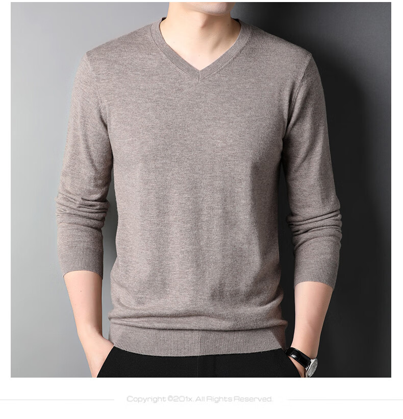 ROMON 100% Pure Wool Men's Classic Basic Thin V-Neck Sweater Autumn Winter Casual Knitwear Base Layer 13