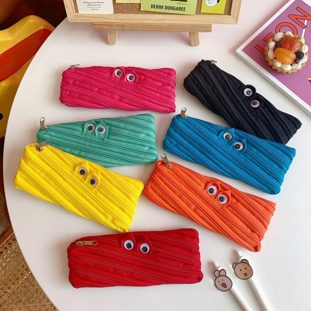 日系简约创意个性搞怪大眼睛笔袋韩版拉链大容量帆布文具收纳包女
