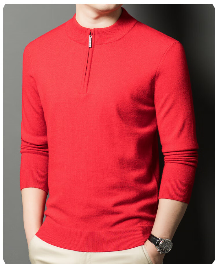 Hengyuanxiang [Wool Included] Middle-aged Thickened Half-high Zipper Collar Sweater Men's Knitted Base Warm Shirt Haqing M 15