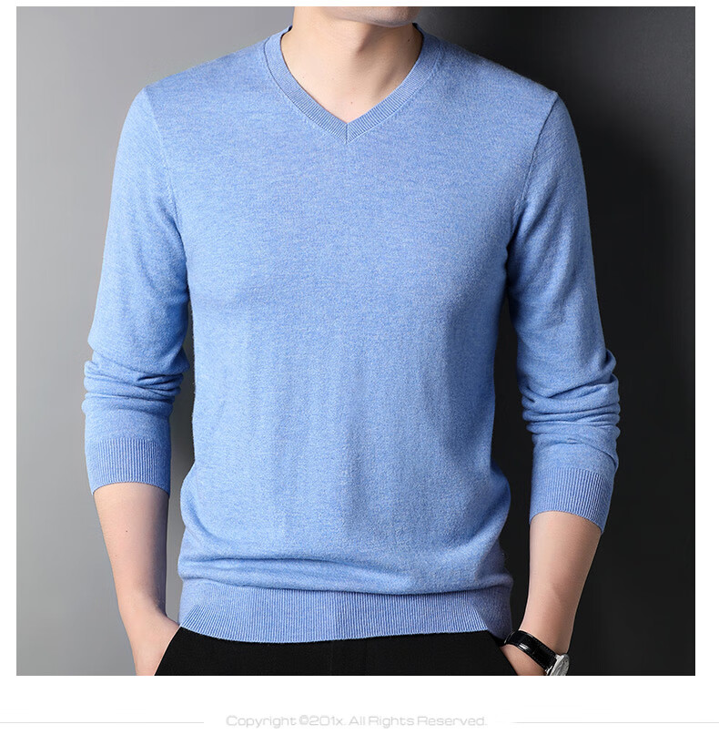 ROMON 100% Pure Wool Men's Classic Basic Thin V-Neck Sweater Autumn Winter Casual Knitwear Base Layer 15