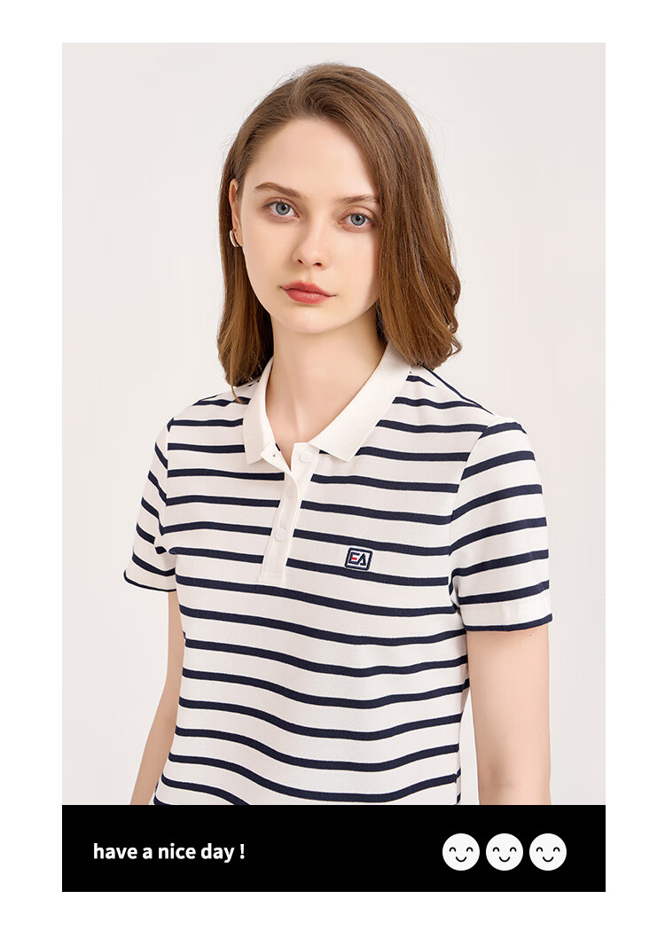 ELLE ACTIVE Vintage Striped Polo Shirt Women's Sports Casual Simple Versatile Comfortable Short Sleeve T-Shirt White/Navy XL 9