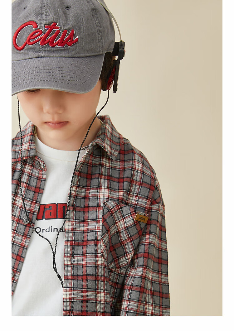 Duoduojia [Color-Block Small Check Pattern Brushed Shirt] Boys Versatile Shirt Spring And Autumn 2026 Children's Casual Long-Sleeve Jacket 18