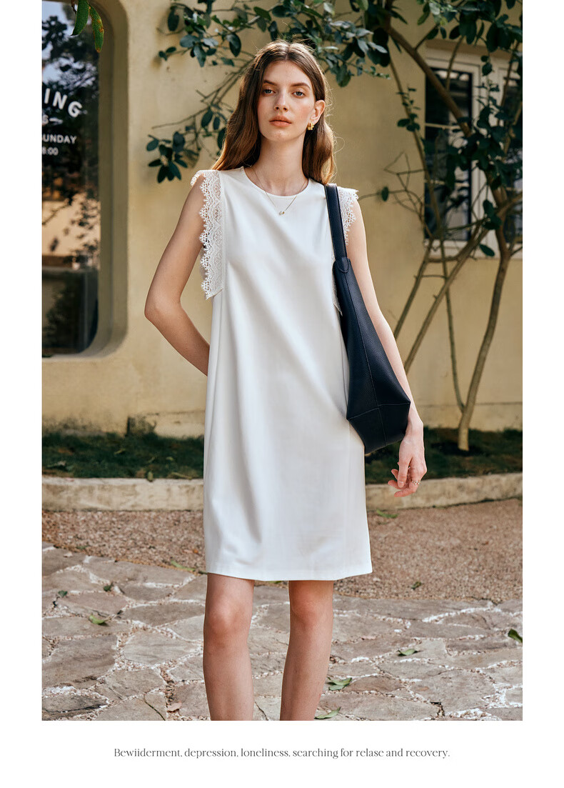 Olrain European Style Simple Elegant White Straight Dress Women Summer Mid-Length White M 15