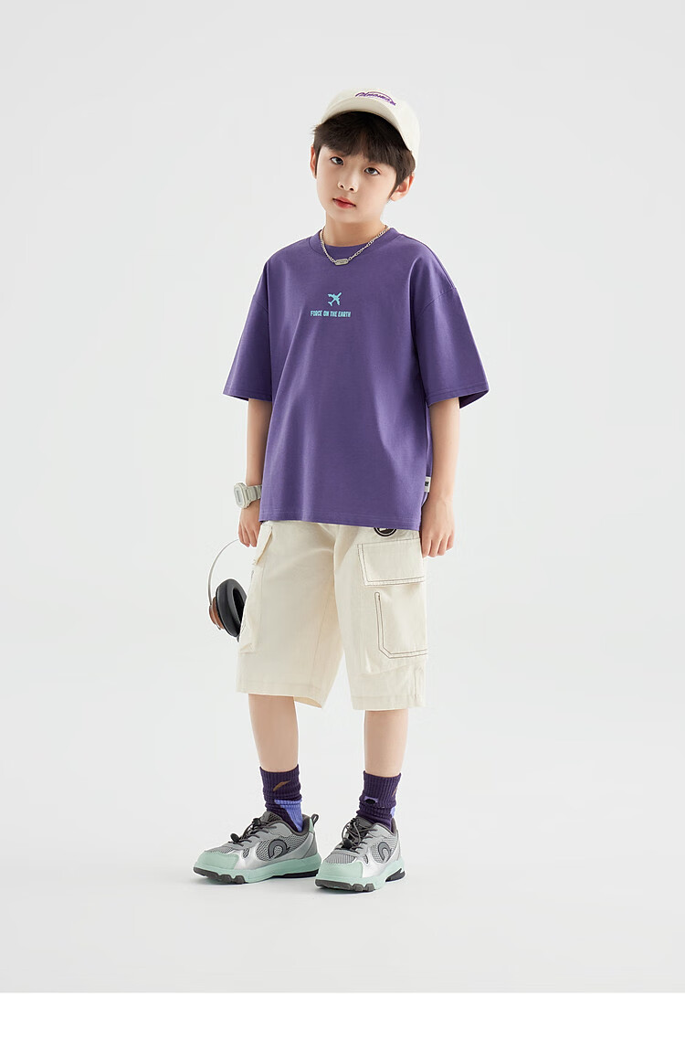 Duoduo Home [Earth Print] Boys' Short Sleeve 2026 Summer Comfortable Cool Loose Fit Casual T-Shirt for Kids 22