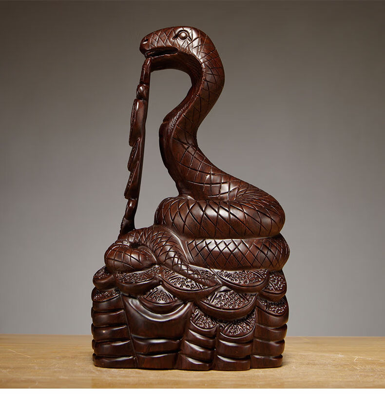 今轩堂黑檀木雕蛇摆件动物生肖蛇雕刻红木家居卧室办公室装饰工艺品